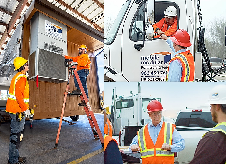 Team members standing together on a worksite